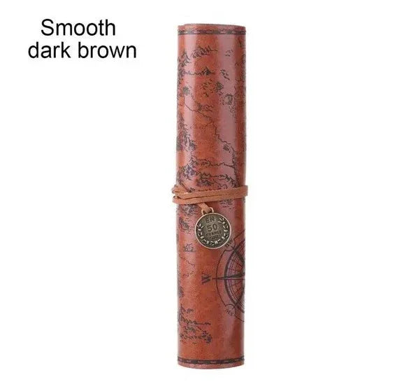 Brush Holder Case Leather Retro Treasure Map Dark Brown